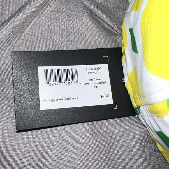 Kate Spade Yellow Lemon Print Hat. NWT - Picture 4 of 4